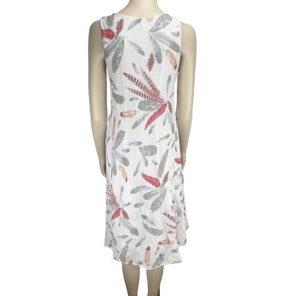 ANGELA MARA Vacation Dress Cotton Viscose Feathers Print White Midi Italy Large - Picture 3 of 9